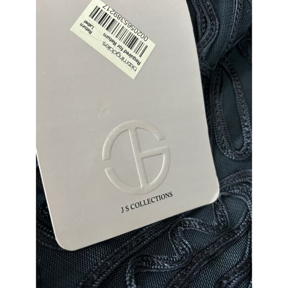 JS Collections NWT Women's Embroidered Midi Sheath Dress Size 2 Navy 3/4 Sleeves - Picture 8 of 10